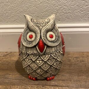 MCM Decorative Red and Gray Storage Owl Figurine